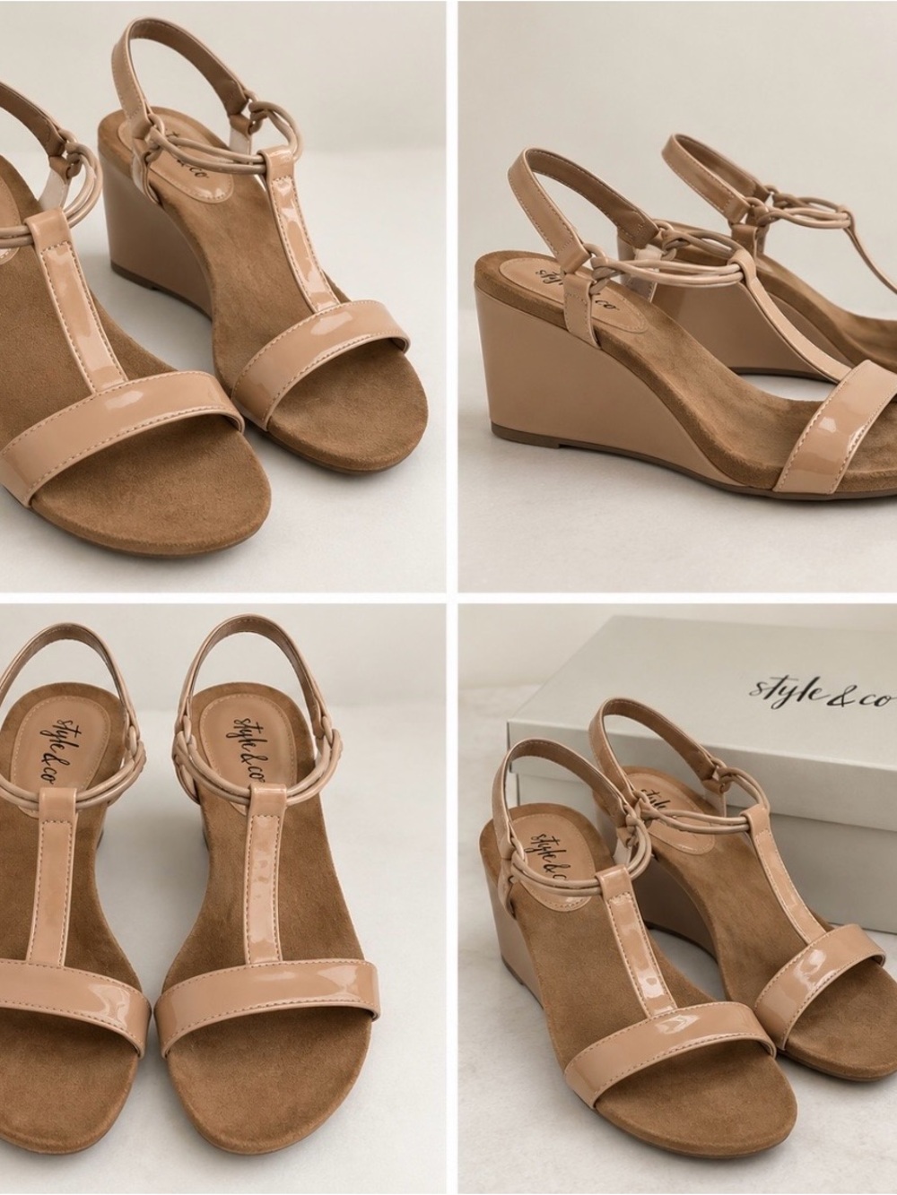 7.5 NWT Style & Co Mulan Nude Patent Wedge Sandals